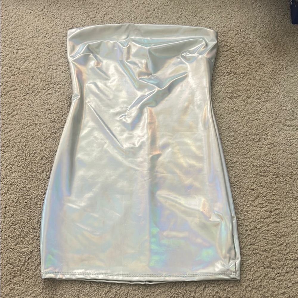 Holographic Strapless Mini Dress